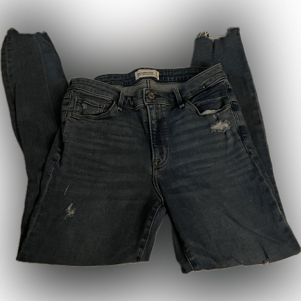 Abercrombie & Fitch Mid Rise Super Skinny Ankle Distressed Denim Jeans